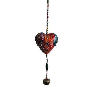 Colorful Heart Beaded Handicrafts Wall Hanging Decor With Metal Bell